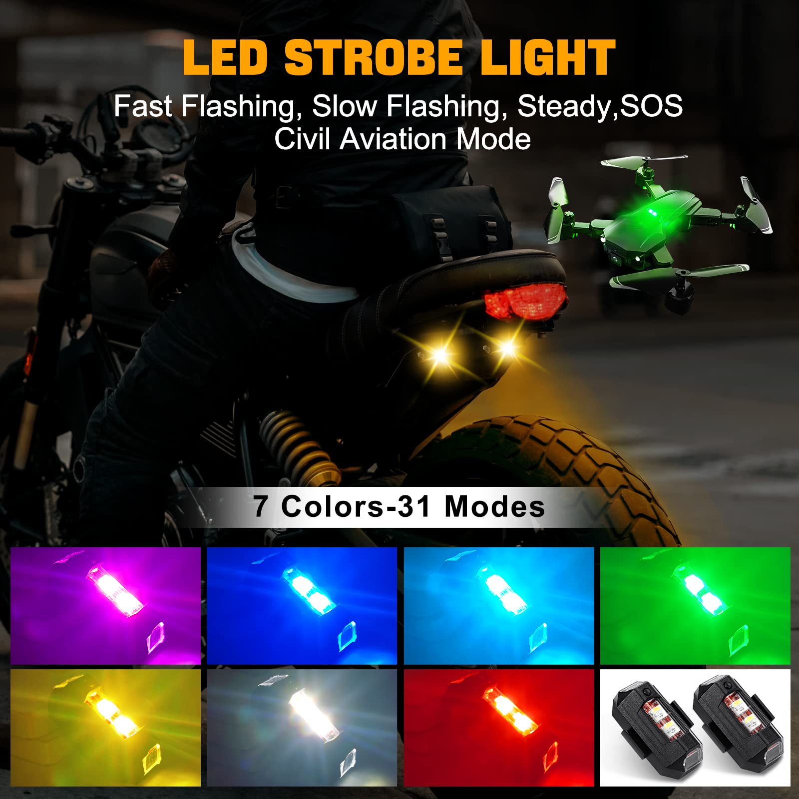 Drone Led Light - Luces para motocicleta, luz estroboscópica para